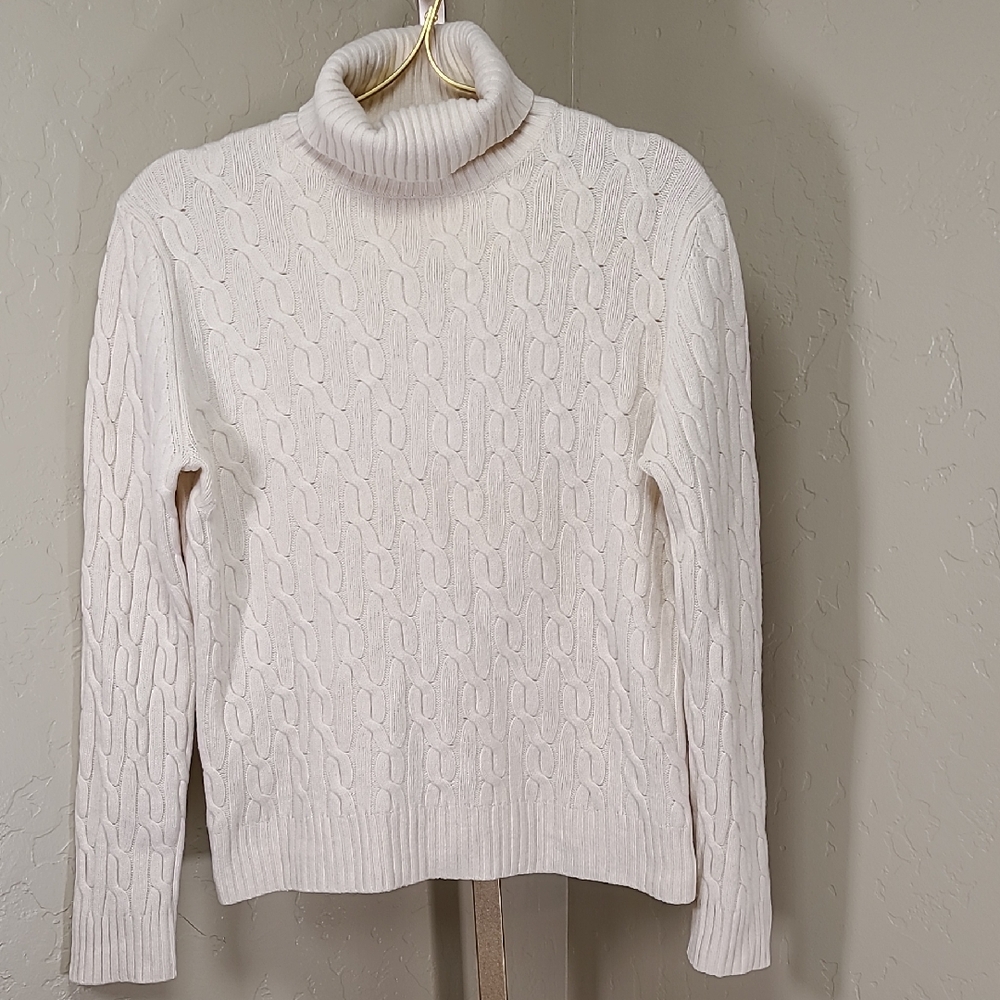 Brooks Brothers Vintage Ivory Cable‎ Knit Turtleneck Sweater Wool Cashmere